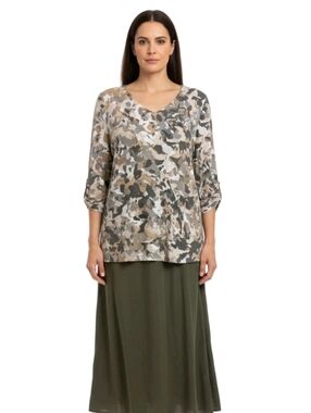 Susan Graver Weekend Liquid Knit Tunic M Tie Cuff Printed Mature